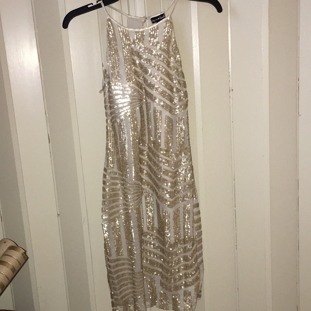 Gold and cream sequin dress